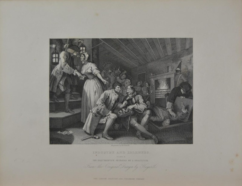 Antique Art William Hogarth Industry and Idleness The Prostitute 1850 Caricature