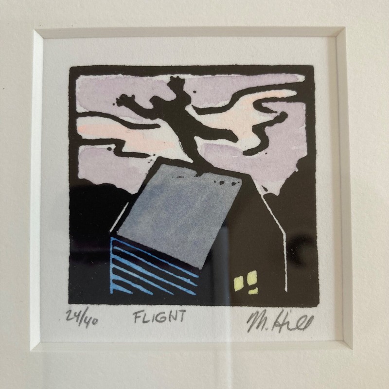Marvin Hill Blockprint Art «FLIGHT» Signed Numbered 24/40 Wisconsin Artist