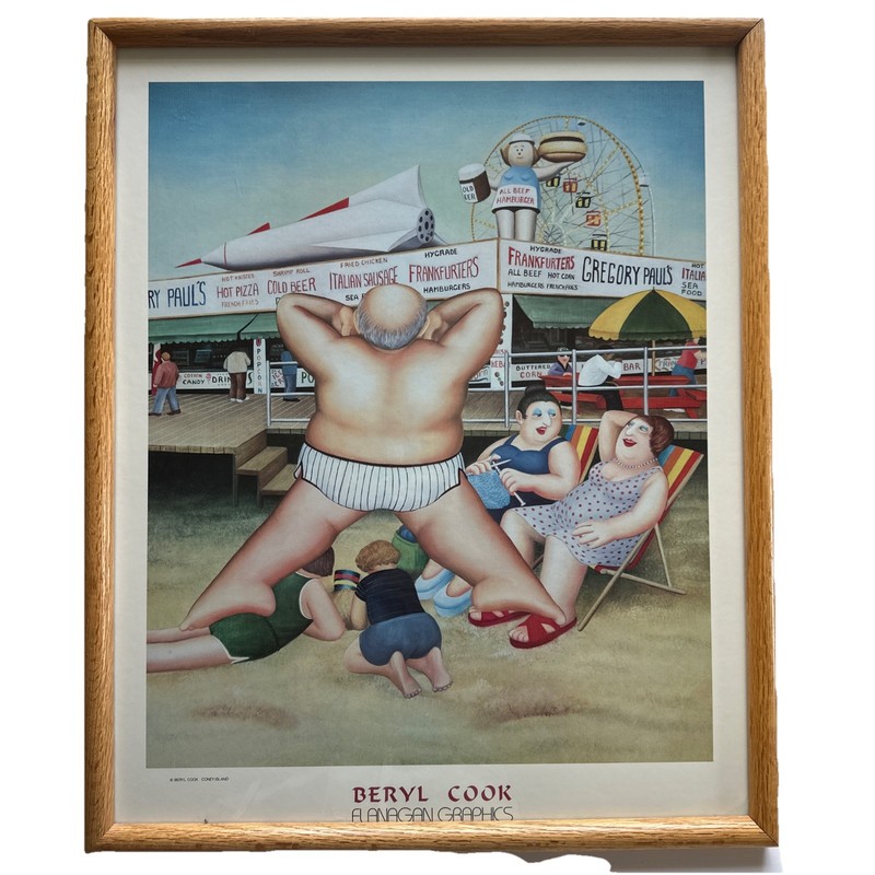 Beryl Cook Coney Island Limited Edition Flanagan Graphics Print 1983 24×20” Rare