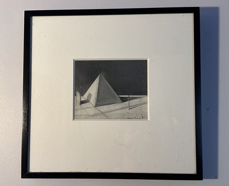 Enrico Pinardi Signed Geometric Pyramid Surreal Architectural Modernist Art