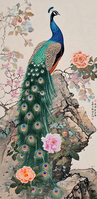 Animals Peacock Flowers Painting Canvas Prints Home Decor Wall Art Chinese Style