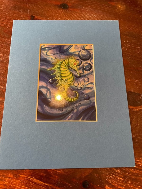 Art Print Seahorse 3.25" x 5.75" Mounted On Card 7" x 9" Lithograph. gallery