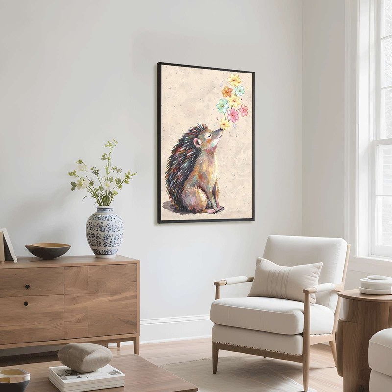 Cute Hedgehog With Flowers Wall Art Canvas Oil Paintings Reproduction gallery