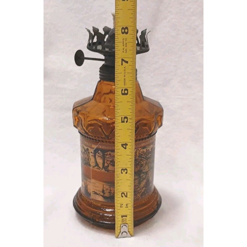 Oil Kerosene Lamp 8" Amber Glass Map Motif 8" Hong Kong Emergency Prepare New gallery