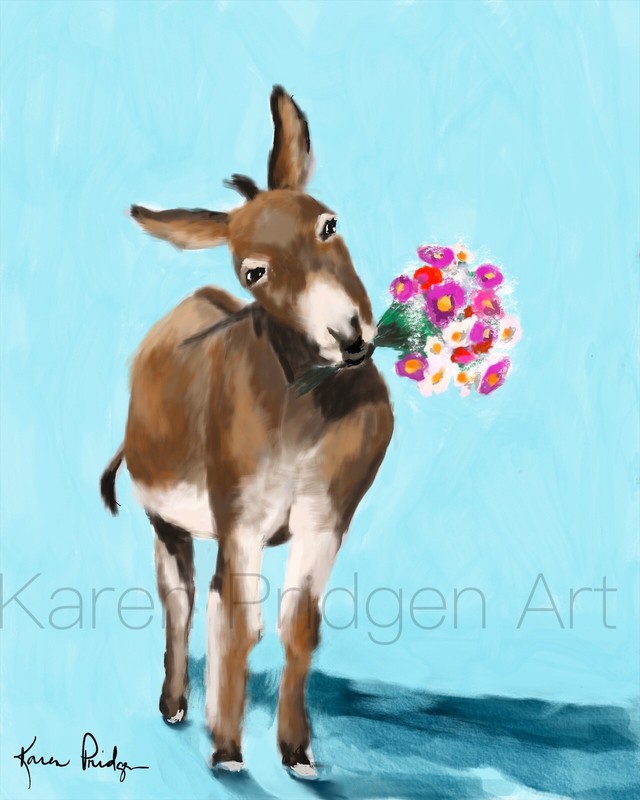 ACEO ATC Signed Print Art Artist Trading Card Donkey Burro Animal