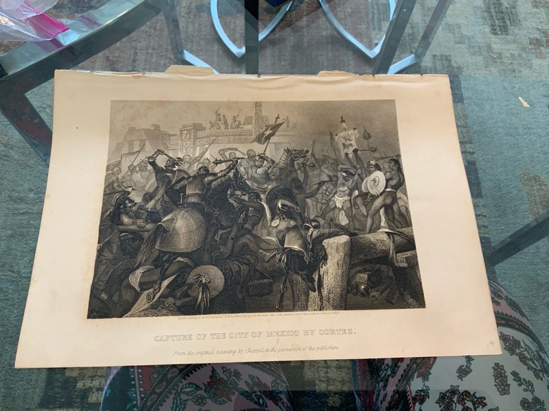 Antique Capture of the City of Mexico by Cortez Steel Engraving Victorian Print