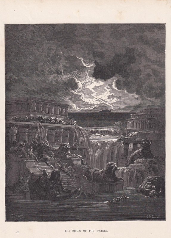 1870 GUSTAVE DORE Print – «Rising of the Waters» – Wall Art – 8.5 x 12.8 Inches