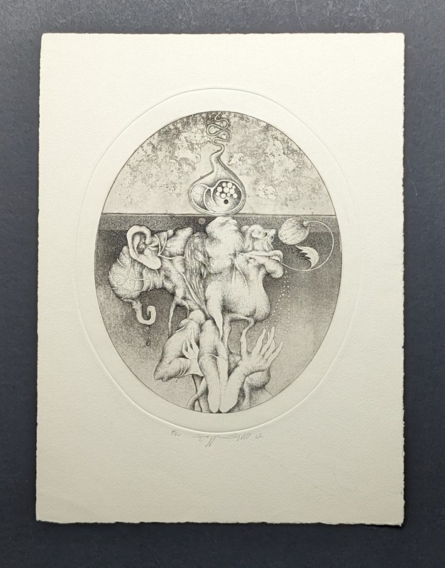 Eberhard Eggers, abstract figure, etching, autographed, dated, num., 1967 gallery