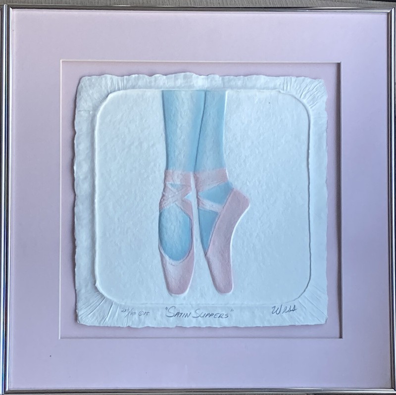 RARE Pair Wess Smith Signed Framed Pressed Paper Ballet Slippers Figi Graphics gallery