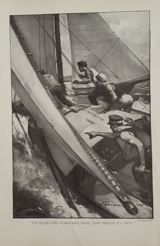 1913 Original Antique George Varian Boat Storm Illustration