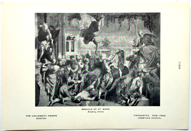 c1920-30s Miracle Of St Mark Half Tone Print Tintoretto Venice Academy Antique
