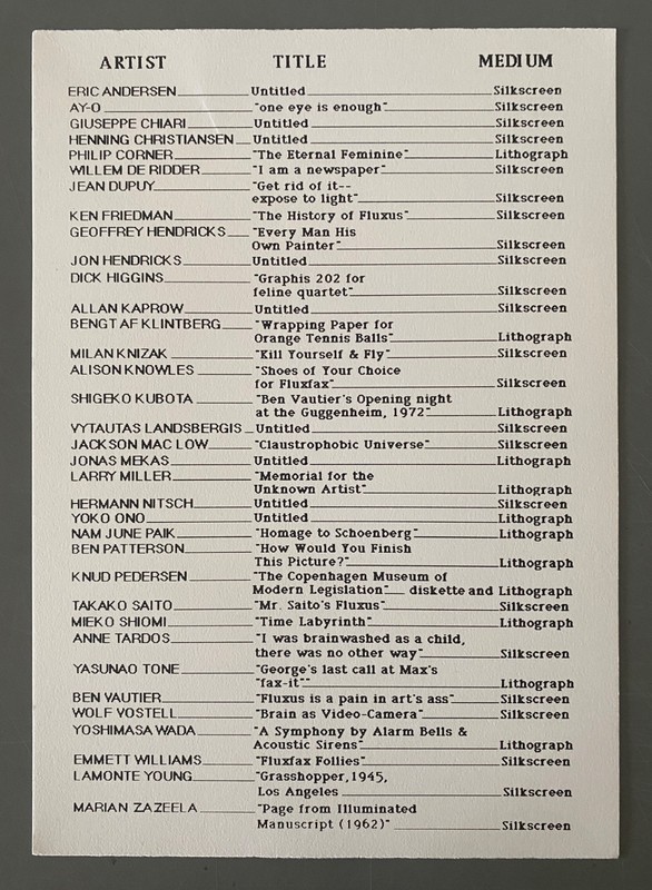 BEN VAUTIER s/n print FLUXFAX portfolio 1994 - fluxus Nam June Paik Maciunas gallery