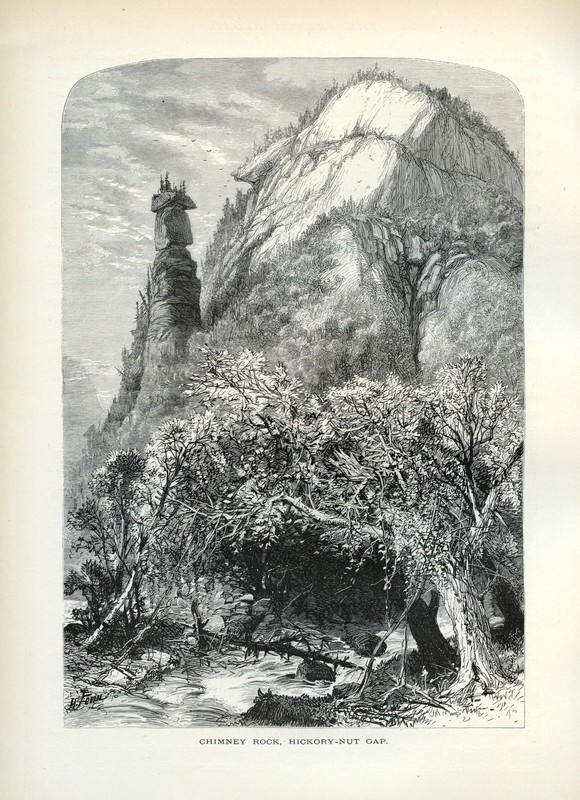 Chimney Rock Hickory-Nut Gap, Antique 1872 Appalachian Mountain Engraving, Fenn