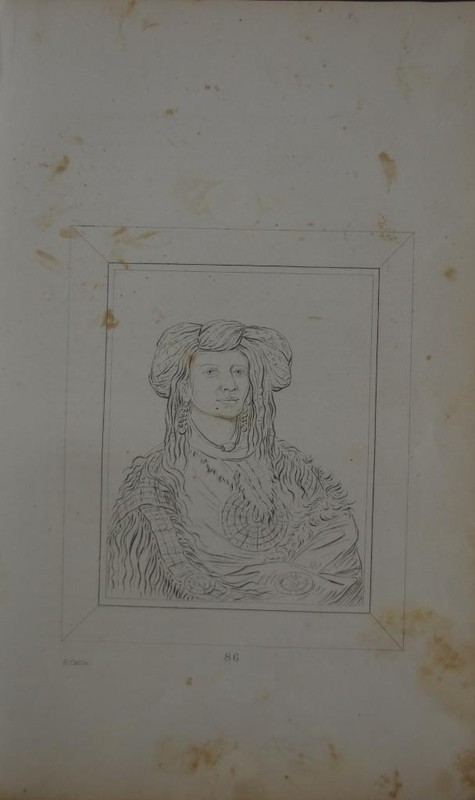 Antique 1840’s Native American Engraving Art Sioux Chief Ha-wón-je-tah