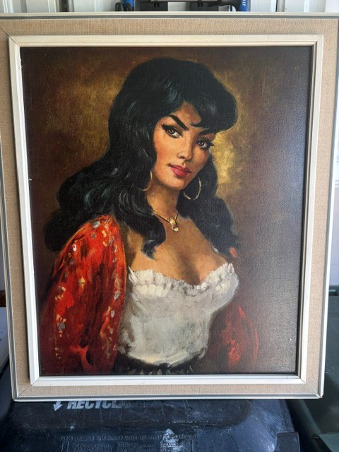 VINTAGE MCM MID CENTURY ERA TORINO GYPSY GIRL/WOMAN ON BOARD FRAMED – TORINO ART