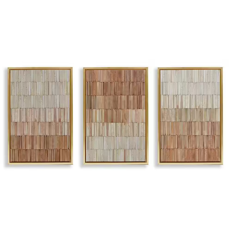 Tiled Terracotta Walls by Flora Kouta 3-Piece Gold Floater Frame Abstract Graphi