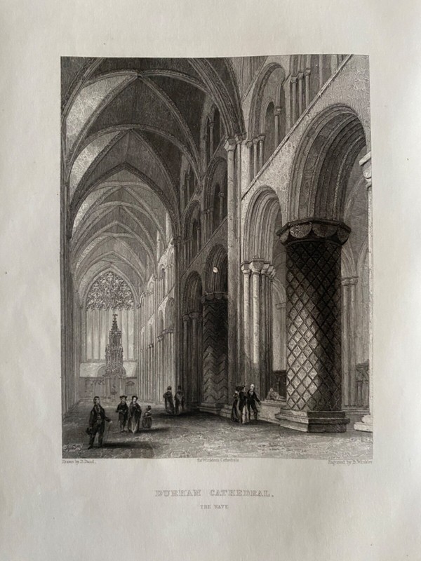 1836 Antique Print; Durham Cathedral. The Nave after Winkles / Baud