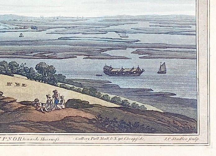 Aquatint original Upnor to Sheerness Farington & Stadler Thames view 1795 gallery