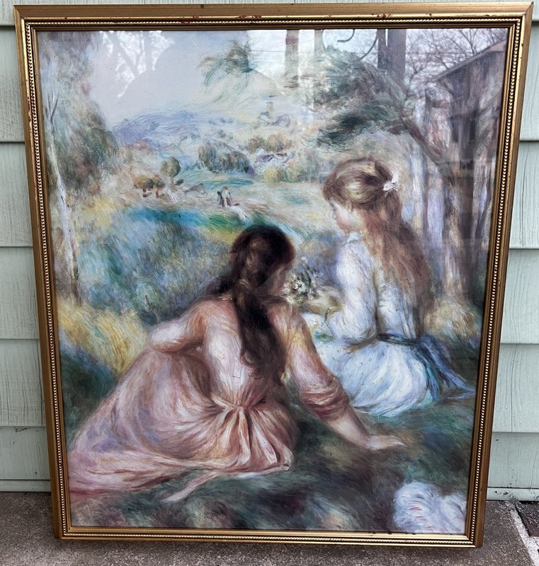 Vintage Pierre-Auguste Renoir «Two Girls in a Meadow» Large Framed Print 19”x23”