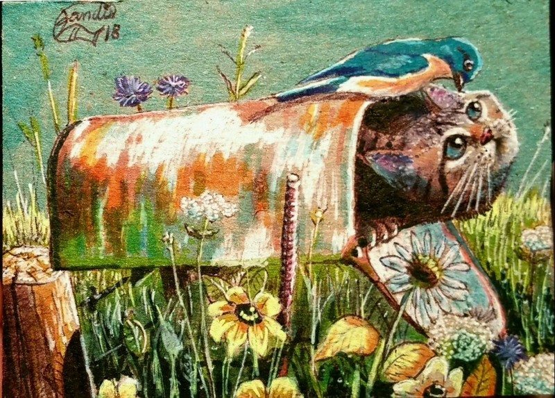 Jacob Landis Limited edition ACEO print /250 fox owl moon "Midnight Rendezvous" gallery
