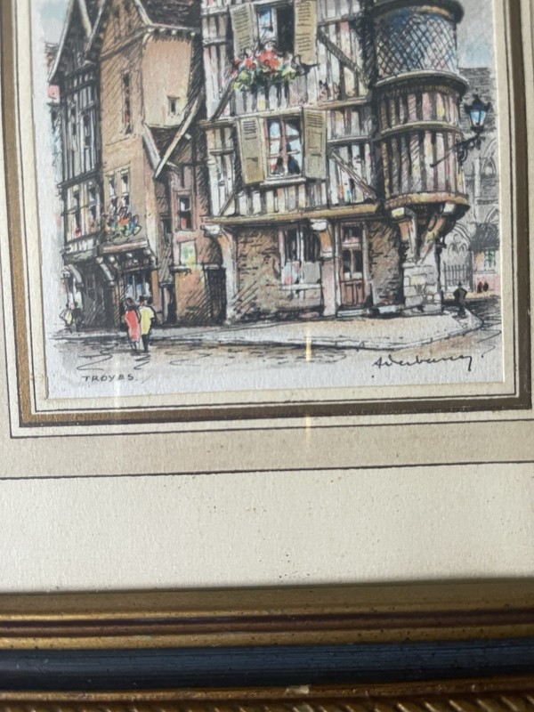 Two framed vintage architectural prints France Strasbourg And Troyes 8.5x10.75” gallery