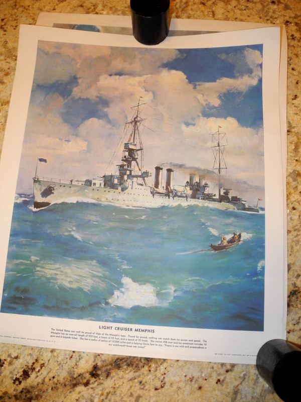 LOT OF 5,1938,PRE-WWII,COLOR PRINTS OF US NAVAL WAR SHIPS,BY "KELLOG",14X16 gallery