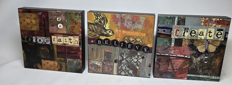 Kelly Rae Roberts Believe Faith Create Triptych Canvas Wall Art Set DEMDACO 2009