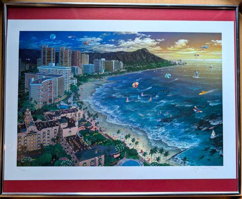 ALEXANDER CHEN Painting Signed Numbered Hawaiian sunset Beach 11.25×17.5 Framed