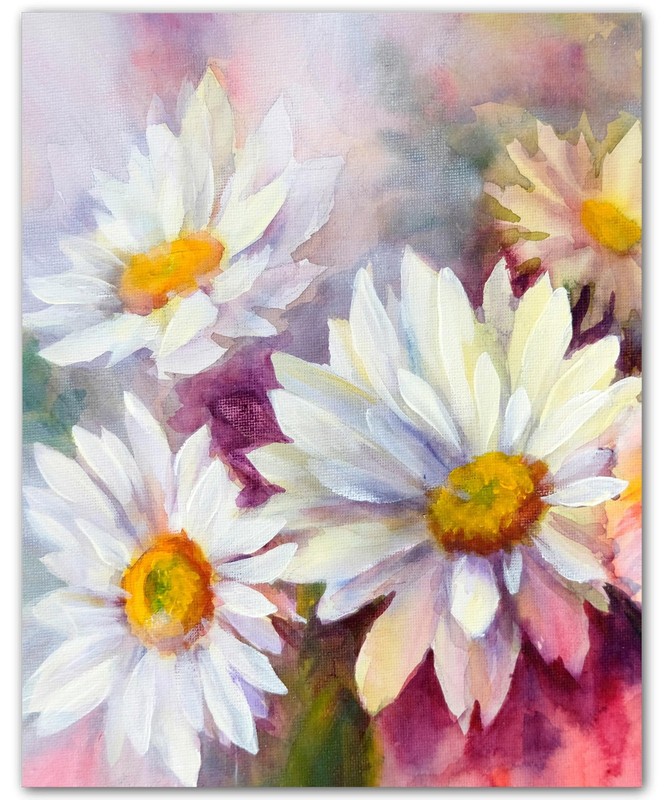 Botanical Painterly White Daisies Painterly 8×10 Floral Print Wall Art Poster