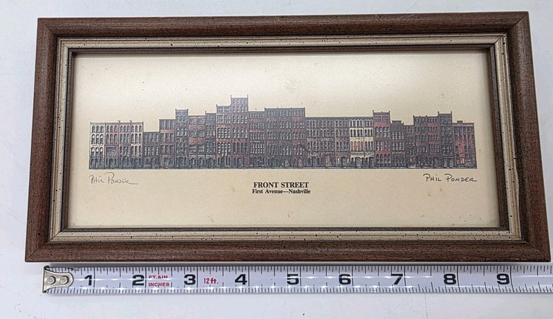 PHIL PONDER Framed PRINT Front Street NASHVILLE TENNESSEE 9.25" X 4.5" Wall Art gallery
