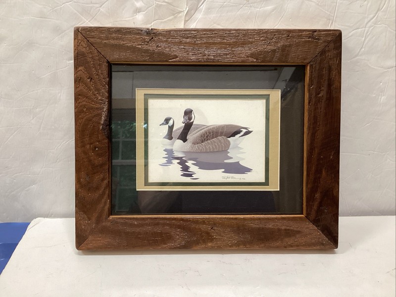 vtg 1980 Richard Sloan signed Canadian geese wildlife 15-1/4”x13” framed matted