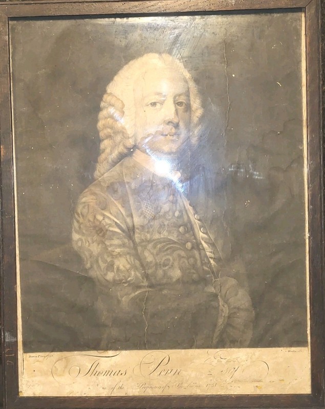 Vtg 1751 Thomas Penn 9″x12″ Arthur Deves Pennsylvania Land Purchaser Engraving