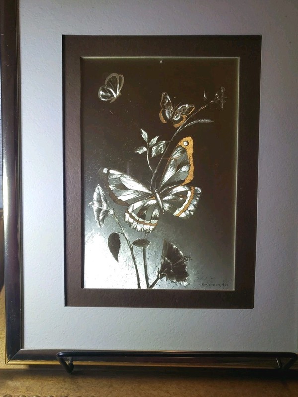 Vtg 1983 Manifestations Gold Foil Butterfly Optical Illusionary Art Framed 8×10