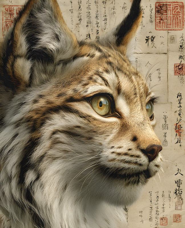 8×10 Lynx Profile Japanese Inspired Scroll Art Print – 280318563