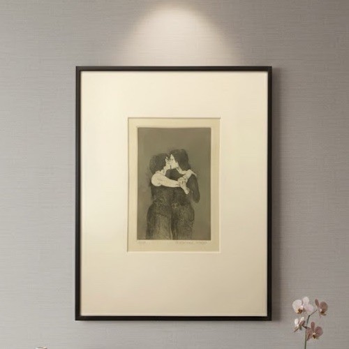 Signed Original 1930 Raphael Soyer Drawing "Kiss" (Framed, Matted) gallery