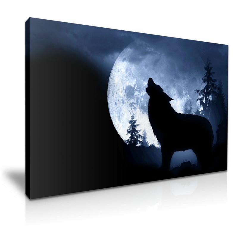 Wolf Howling Moon Animal Stretched Canvas Wall Art Home Deco 76x50cm/ 30X20 Inch
