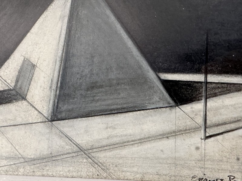 Enrico Pinardi Signed Geometric Pyramid Surreal Architectural Modernist Art gallery
