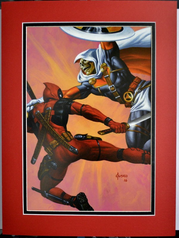 DEADPOOL vs TASKMASTER Professionally Matted PRINT Joe Jusko art