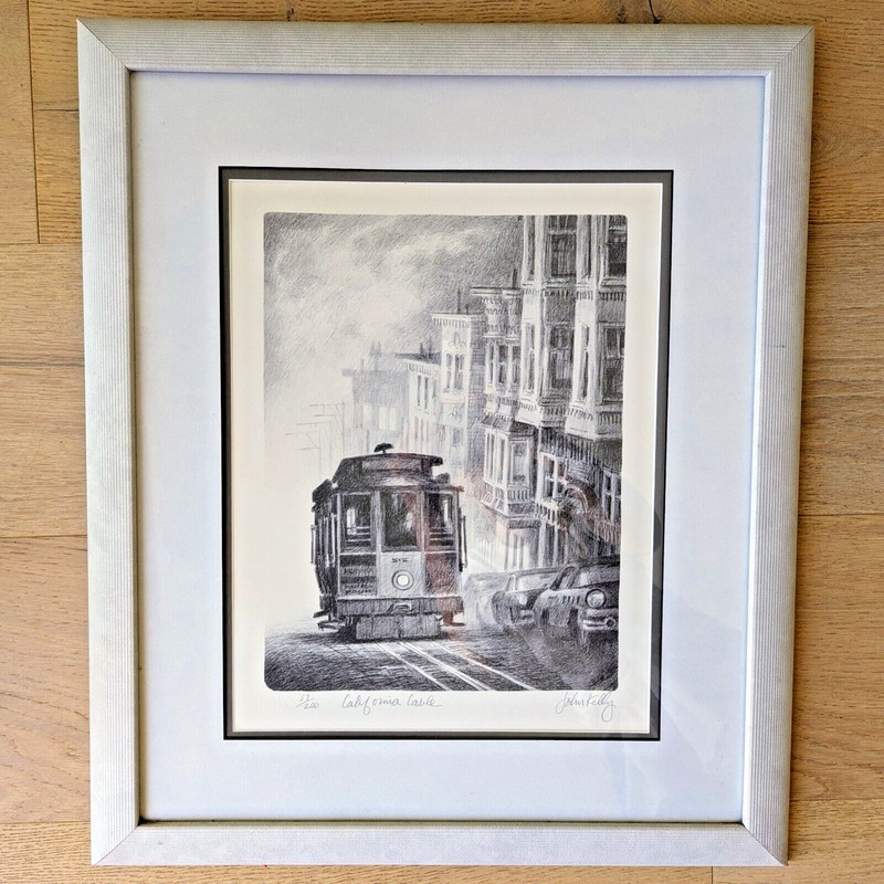 John Kelly California Cable Signed Numbered Framed Cable Car Lithograph