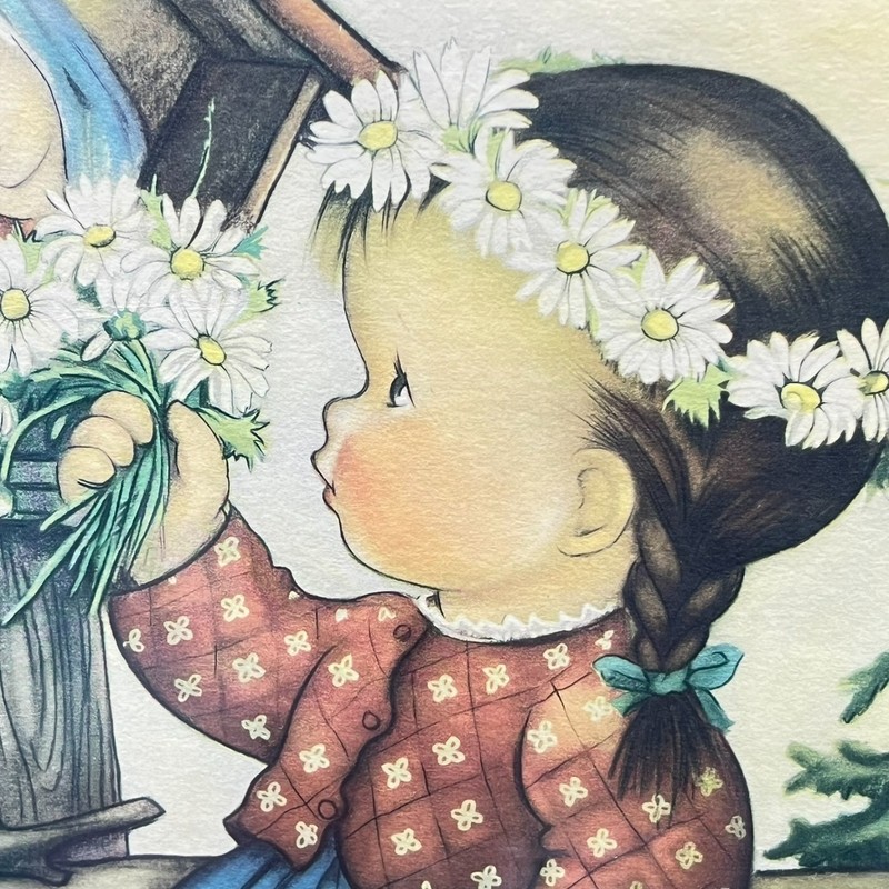 VTG Framed Print The Offering Herbert Dubler Girl Flowers Virgin Mary Baby Jesus gallery