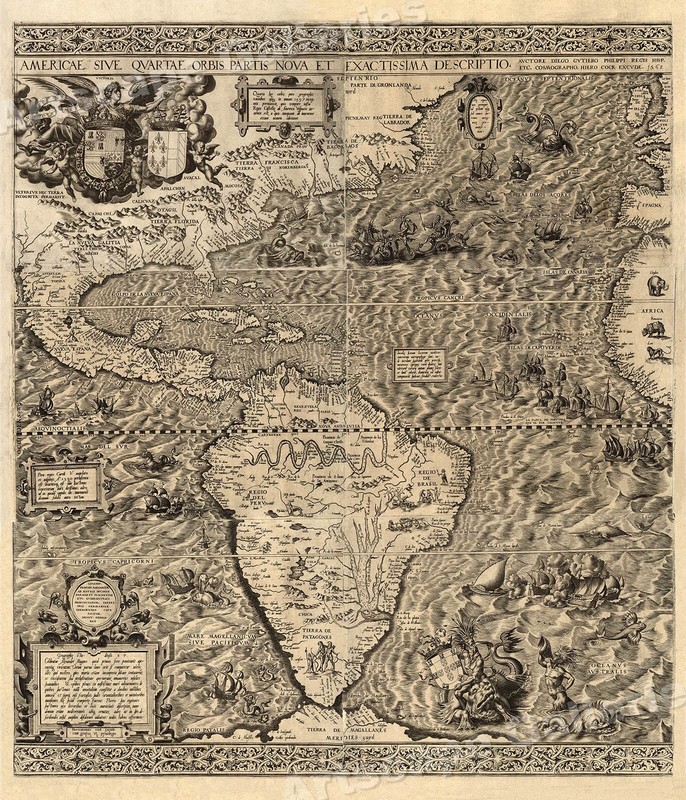1562 New World – North & South America Exploration Map Art Print – 16×20