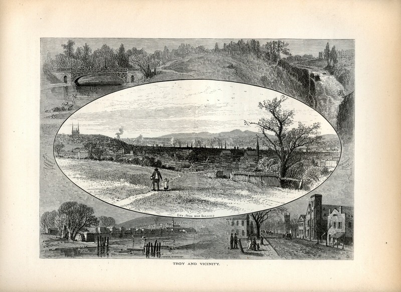 Troy New York, scenes, Historic America 1874 Antique Engraving gallery