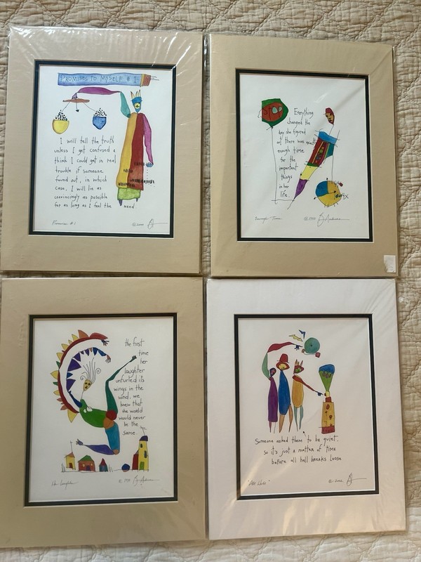 VTG Lot (4) Signed 1993-2002 Brian Andreas Story People Watercolor Ink Drawings
