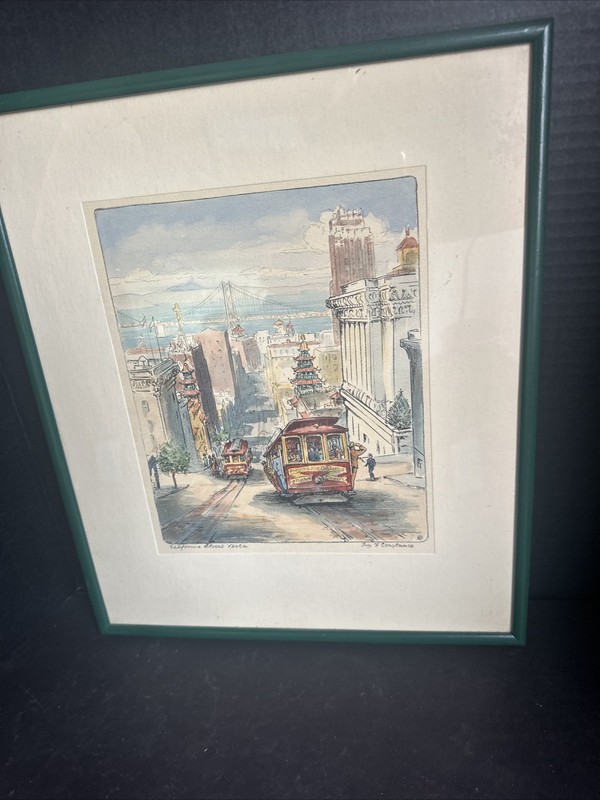 VTG.San Francisco California Street Vista Cable Guy F Constance Framed 16x13 #P