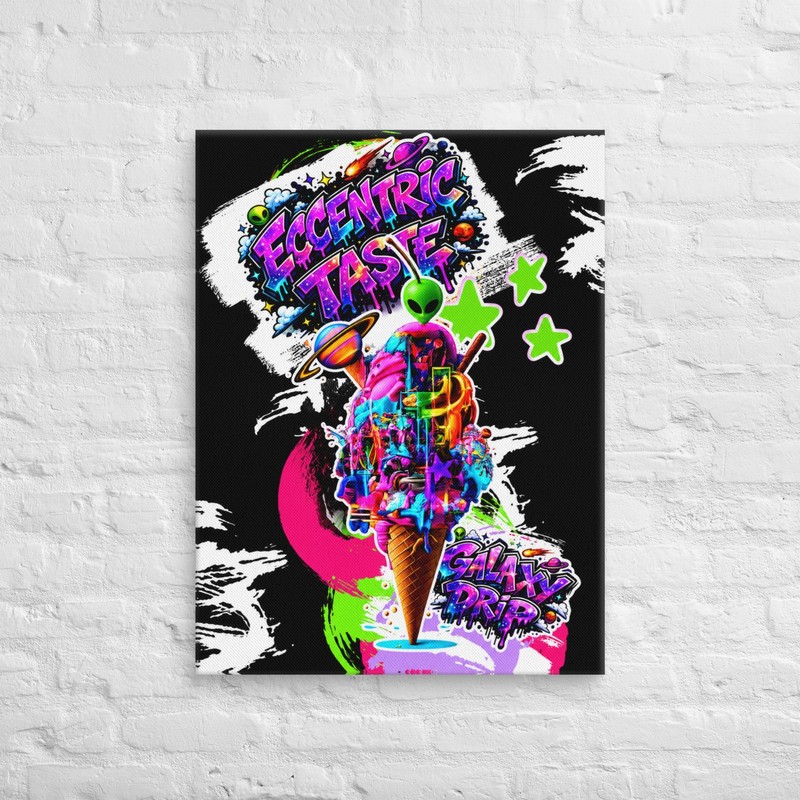 Eccentric Taste Galaxy Drip Neon Alien Ice Cream Stretched Art Canvas