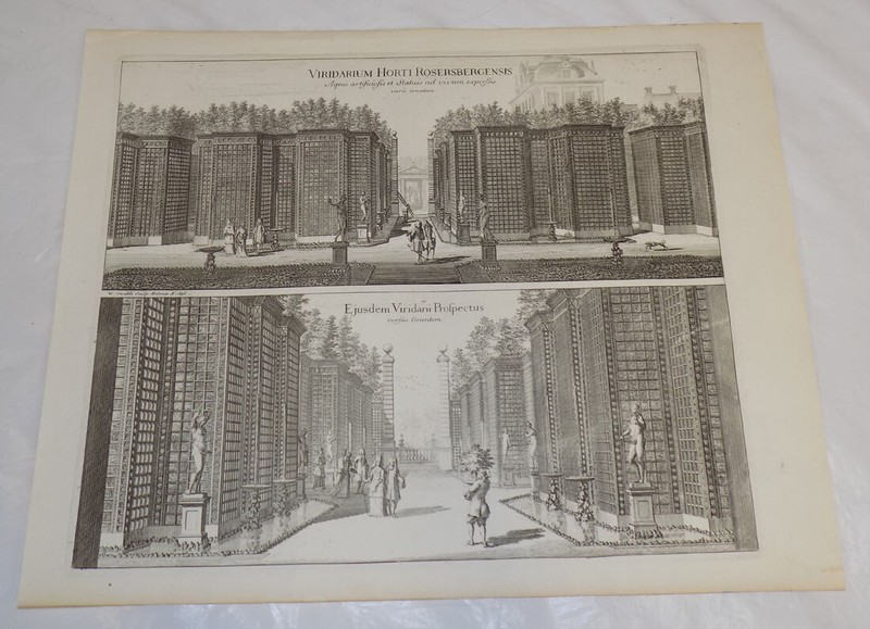 c1700 Antique Architectural Print///TWO SCENES PLEASANT GARDENS IN ROSERSBERG