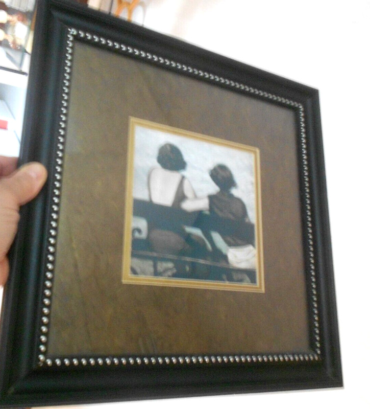 FRIENDS ON A BENCH FRAMED PRINT 14 1/2″ X 14 1/2″ IMAGE 6″ X 6″
