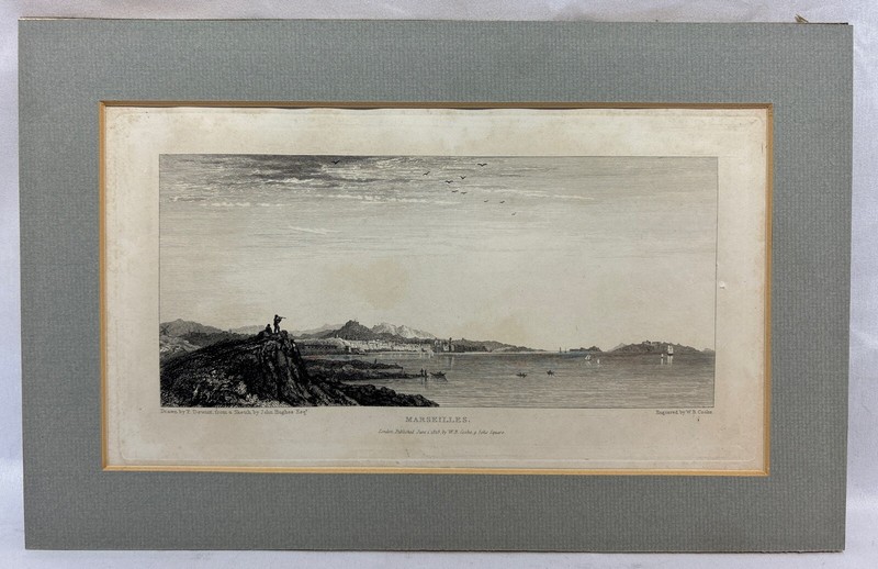 Antique Georgian 1825 English Engraving «Marseilles» Peter P. Dewint W.B Cooke