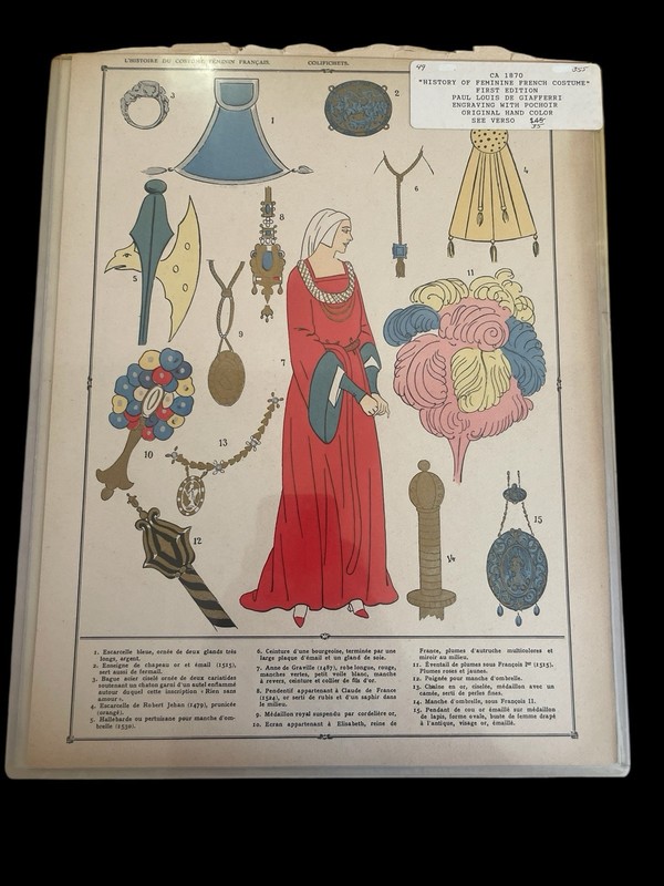 1870 French Fashion lithograph hand colored History of the Feminine Costume