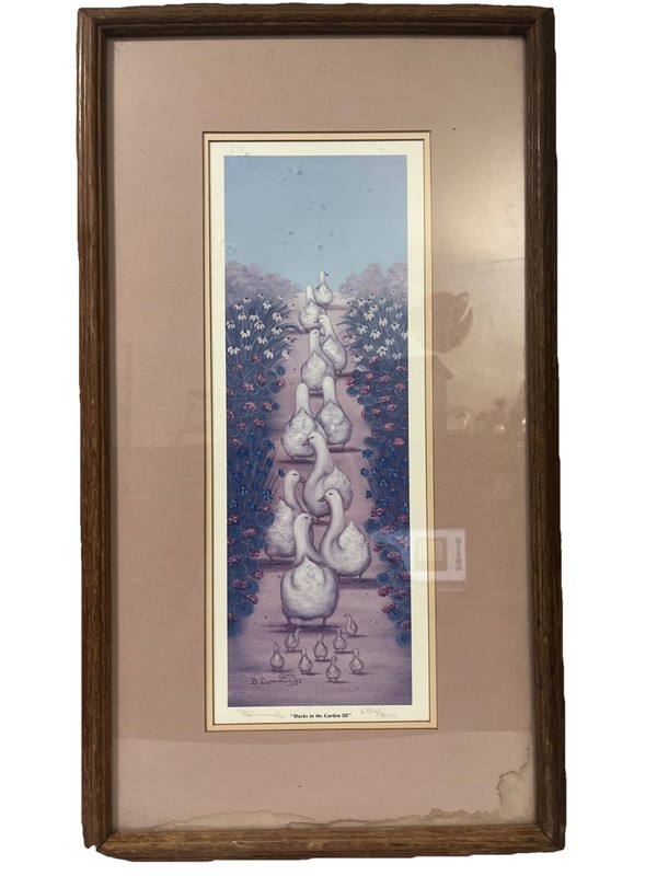 “Ducks In The Garden III” By Beth Cummings #282/3000 Framed Signed Print